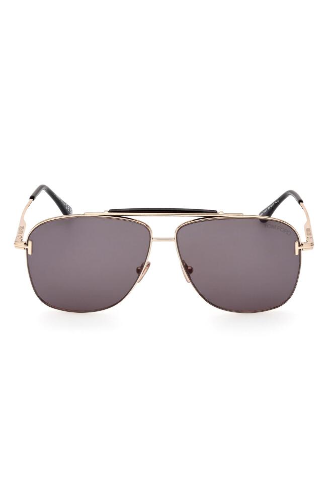 TOM FORD Jaden 60mm Polarized Navigator Sunglasses in Shiny Rose Gold Black /Smoke Cover