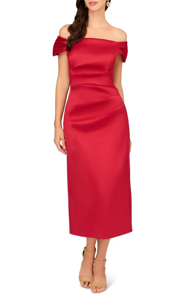 Aidan Mattox by Adrianna Papell Off the Shoulder Mikado Midi Cocktail Dress in Matador Red Cover