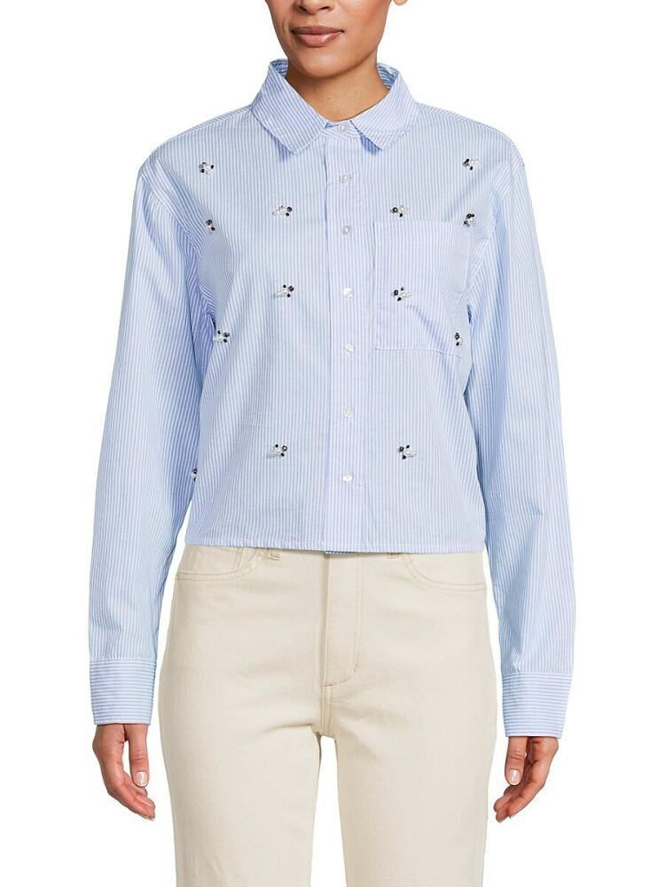 Lea & Viola Women's Embellished Button Down Shirt - Blue Cover