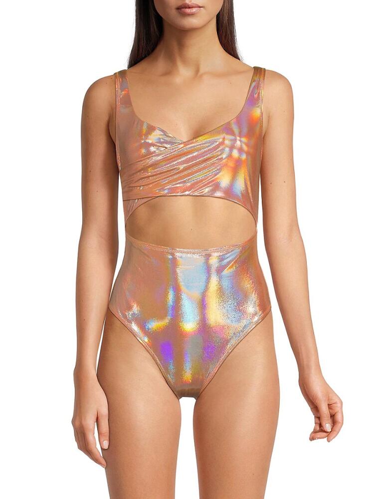 Hutch Women's Abstract Cutout Wrap One Piece Swimsuit - Orange Shimmer Cover