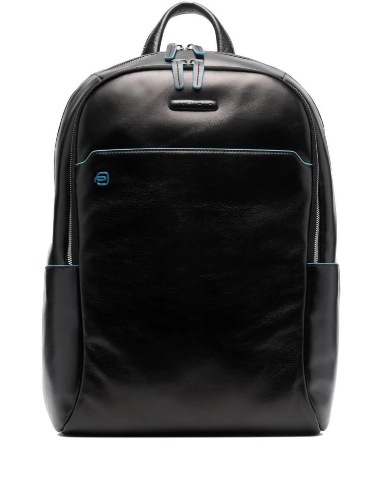 PIQUADRO leather logo-patch backpack - Black Cover