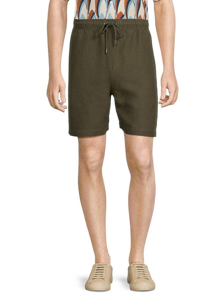 Onia Men's Linen Blend Flat Front Drawstring Shorts - Dark Olive Cover