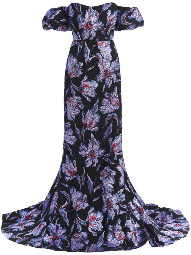 Markarian floral-brocade puff-sleeve gown - Black Cover