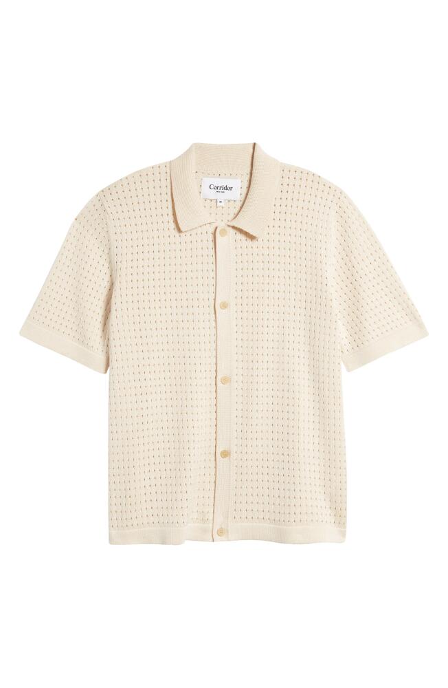 Corridor Pointelle Stitch Short Sleeve Cotton Knit Button-Up Shirt in Natural Cover