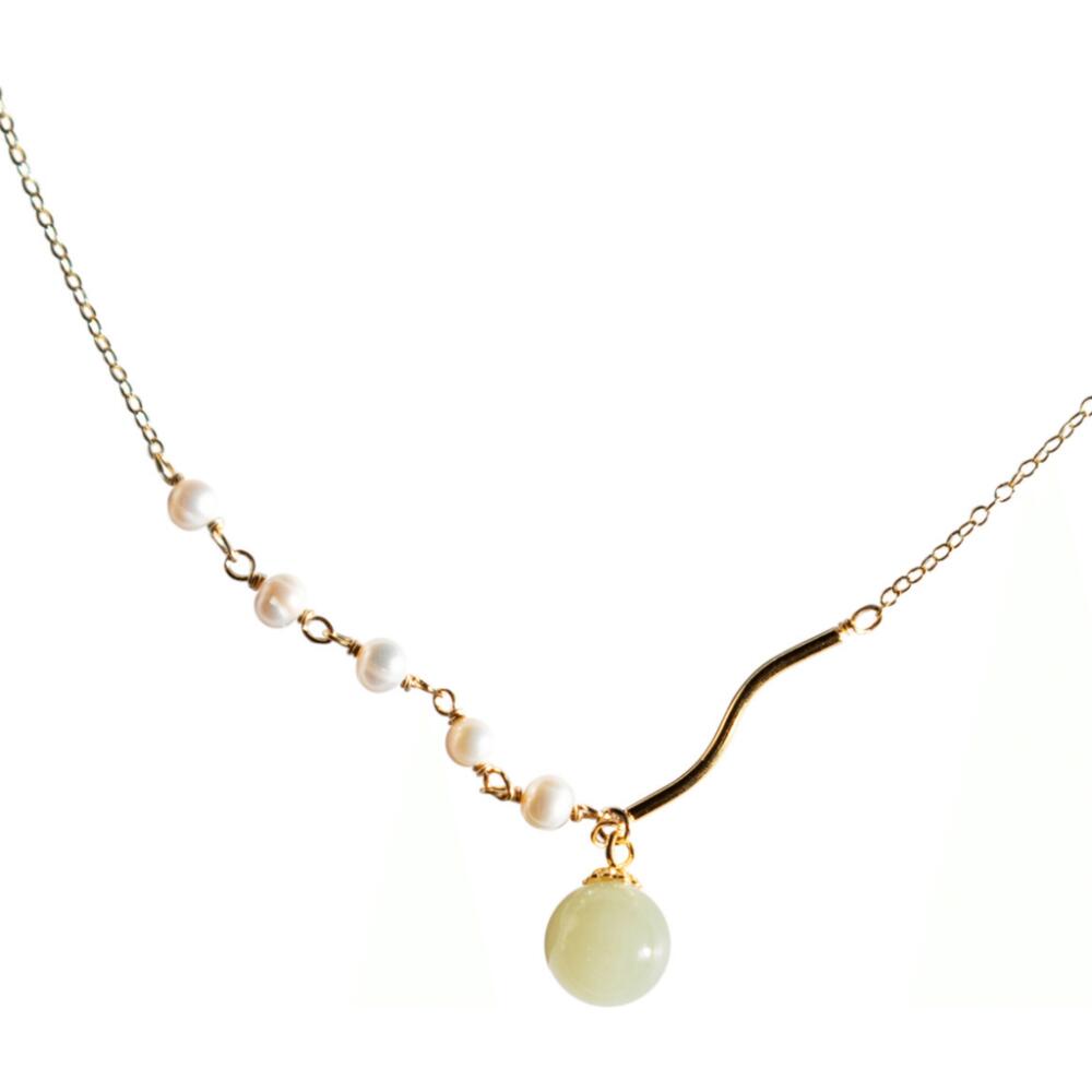 seree Isla Green jade and freshwater pearl necklace in Light Green Cover