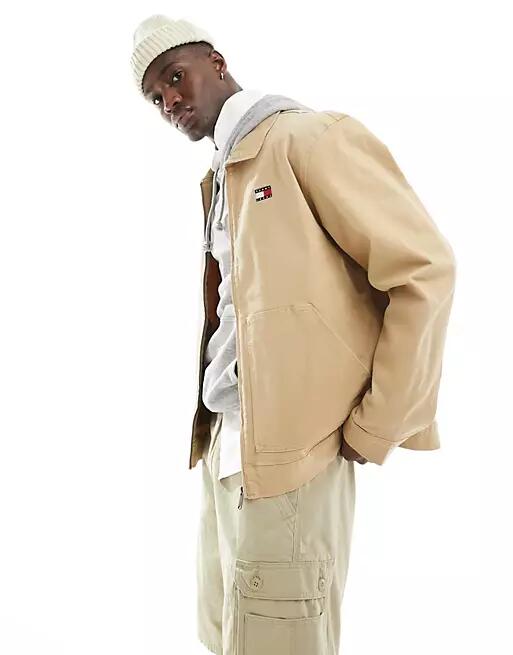 Tommy Jeans regular cotton jacket in sand-Neutral Cover