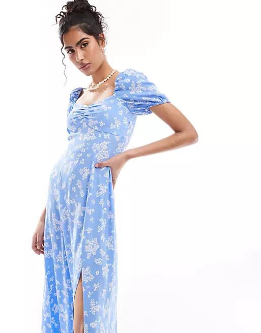 & Other Stories puff sleeve midi dress in blue floral print Cover