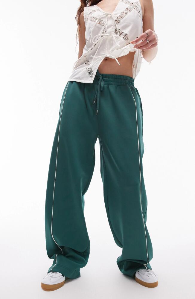 Topshop Wide Leg Track Pants in Mid Green Cover