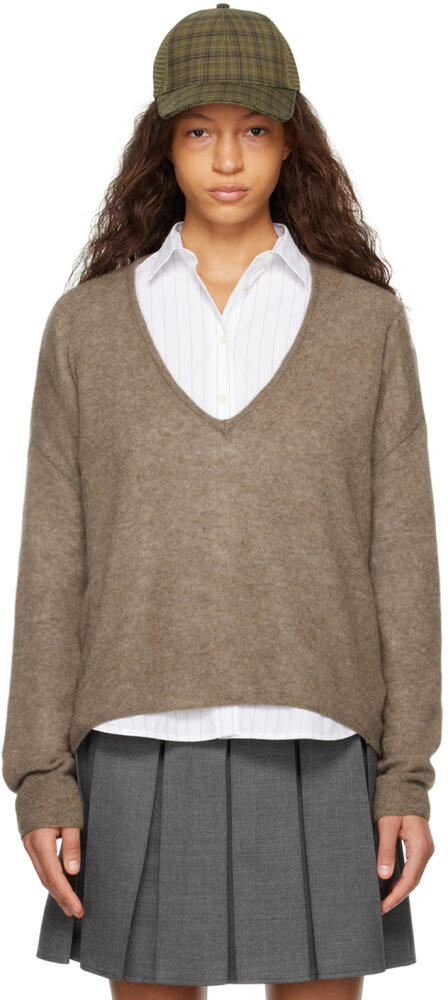 Fax Copy Express Brown Plunging V-Neck Sweater Cover