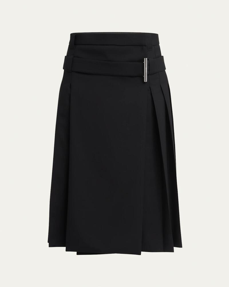 Alexander McQueen Belted Pleated Midi Wool Skirt Cover