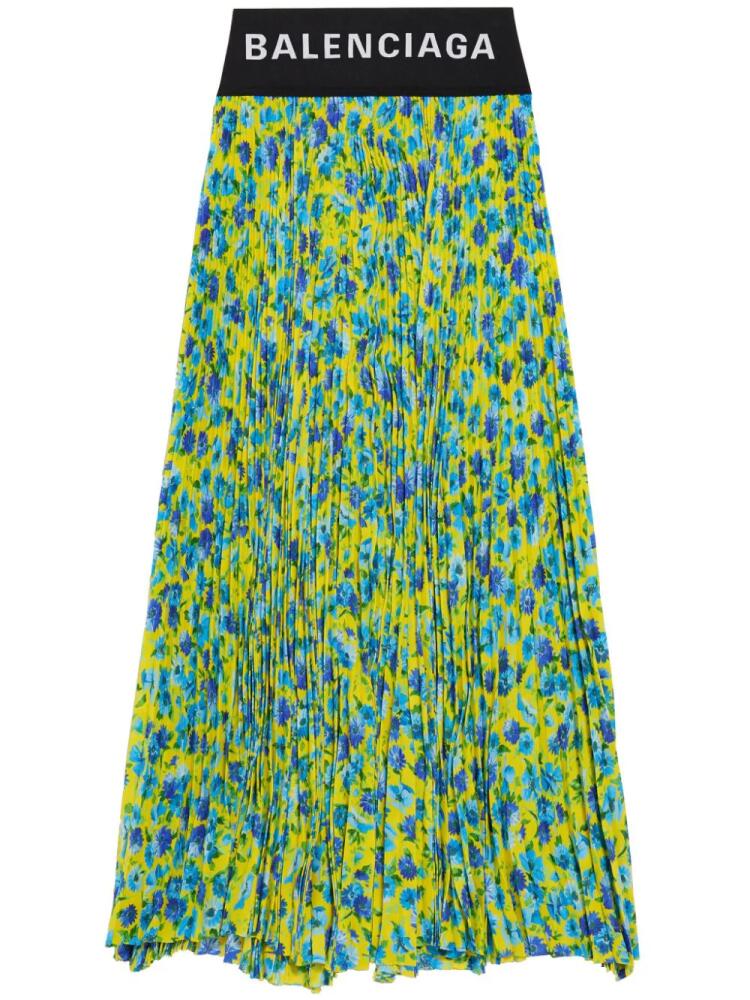 Balenciaga floral-print pleated midi skirt - Blue Cover