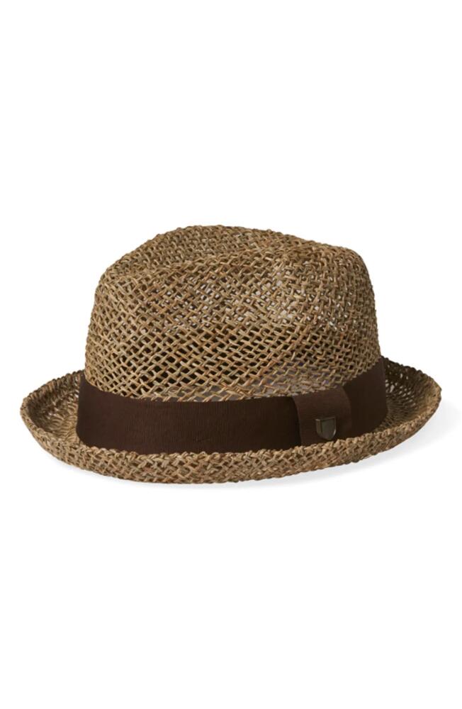 Brixton Castor Straw Fedora in Tan/Brown Seagrass Cover