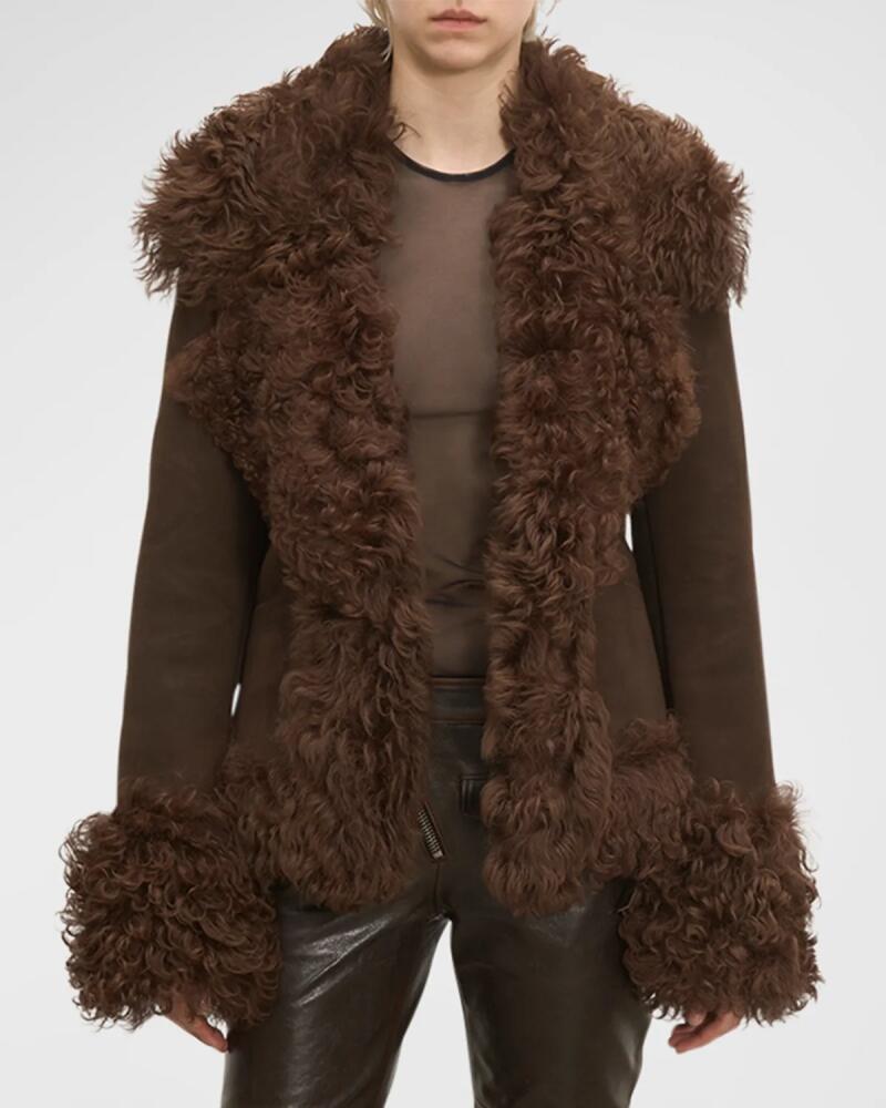 HALFBOY Leather Short Jacket with Shearling Trim Cover