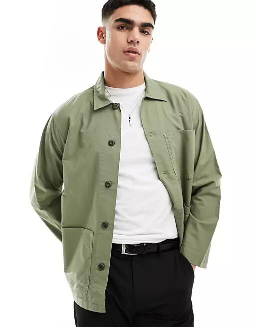 Polo Ralph Lauren icon logo patch pocket garment dyed oxford overshirt classic oversized fit in sage green Cover