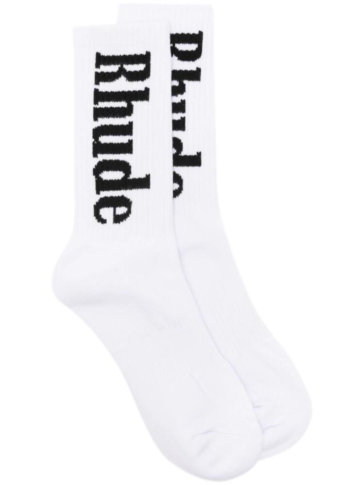 RHUDE logo-intarsia socks - White Cover