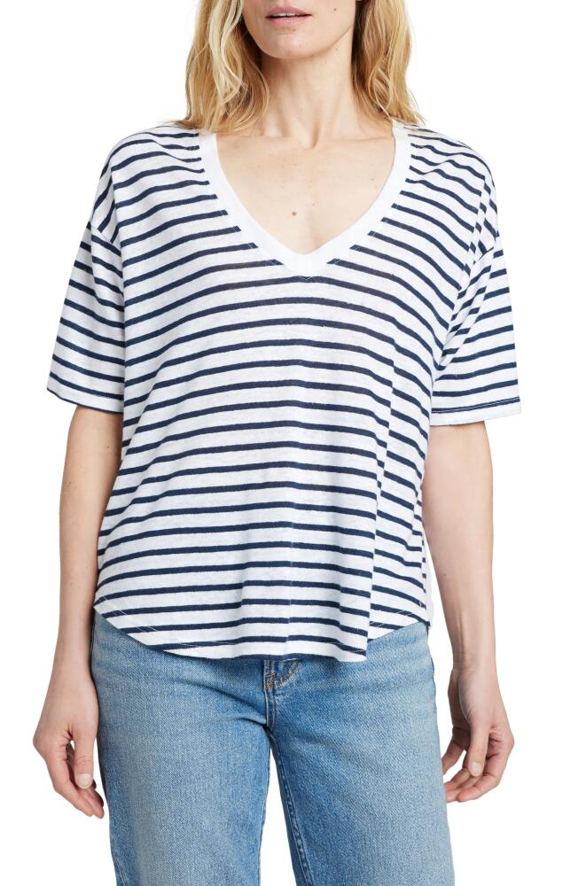 Faherty Linen V-Neck T-Shirt in Ahoy Stripe Cover