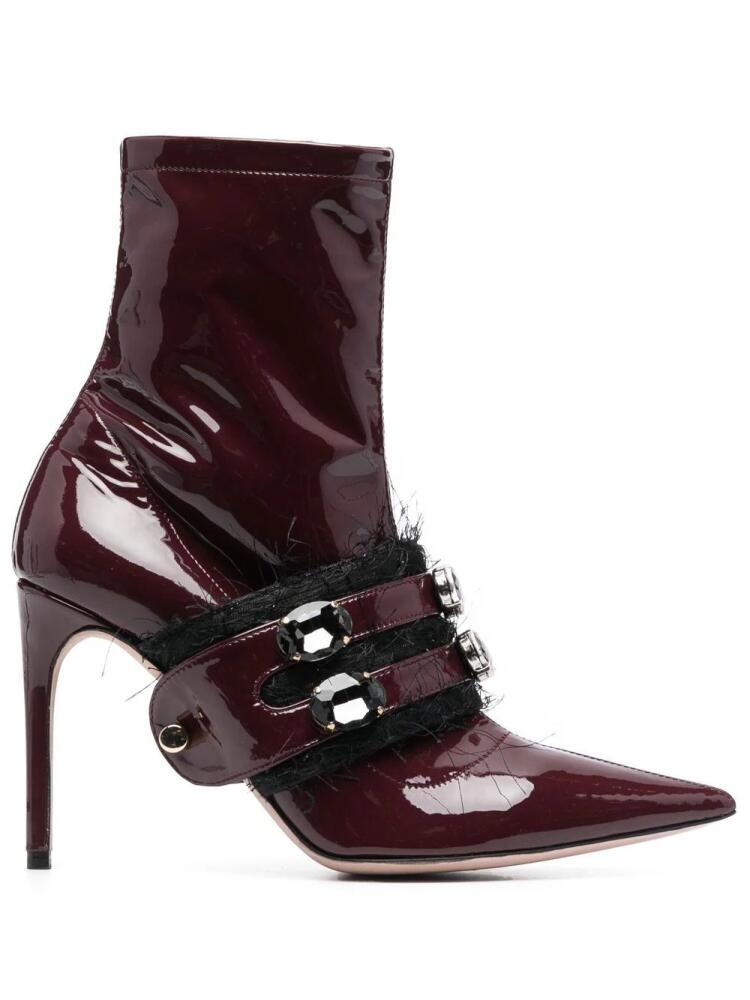 HARDOT crystal-embellished patent boots - Red Cover