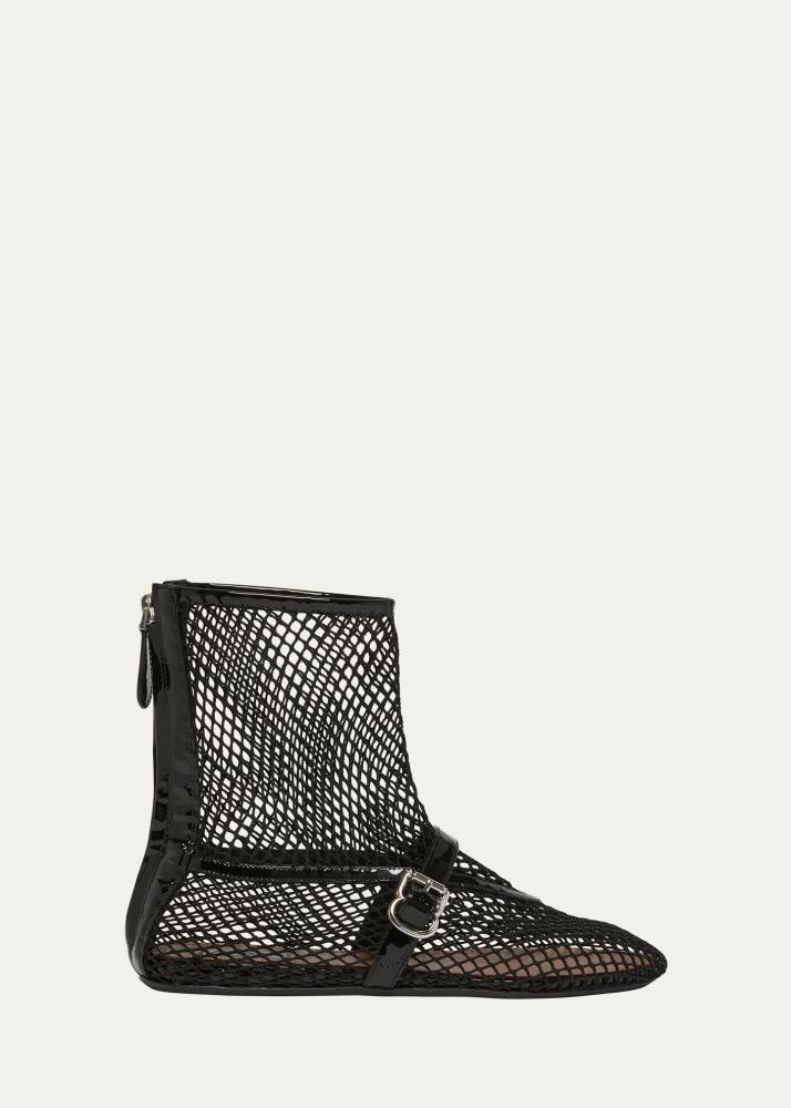 ALAIA Fishnet Patent Ballerina Booties Cover