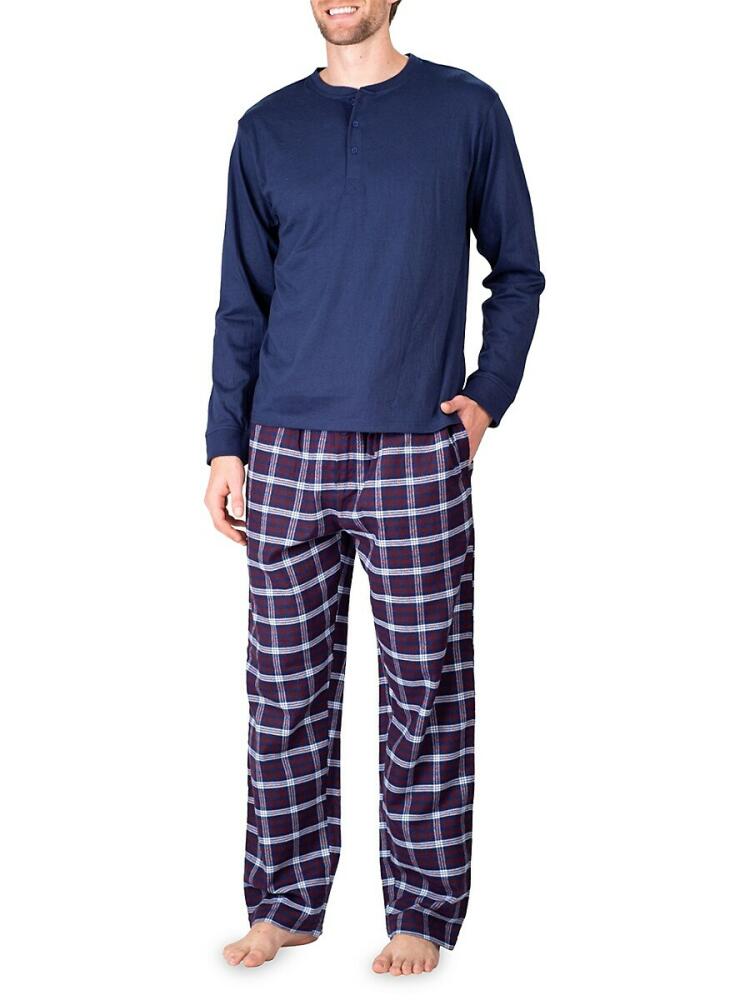 SLEEPHERO Men's 2-Piece Henley Tee & Flannel Pants Pajama Set - Blue Cover