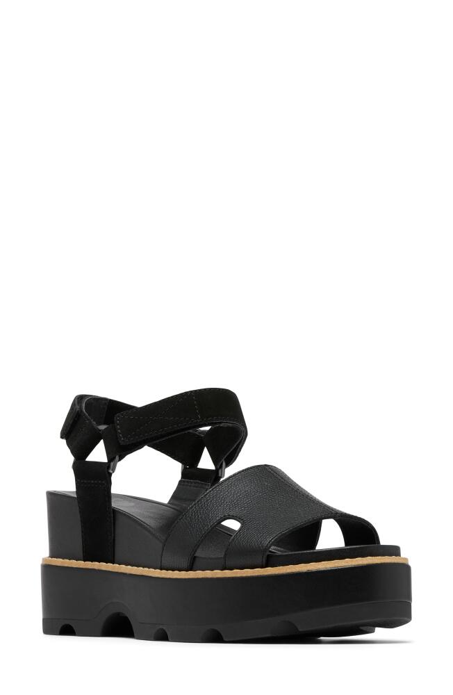 SOREL Joanie IV Ankle Strap Platform Wedge Sandal in Black/Black Cover