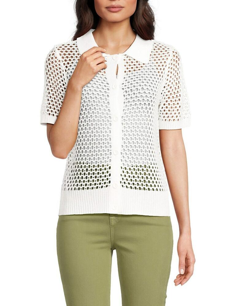 T Tahari Women's Crochet Button Front Top - White Star Cover