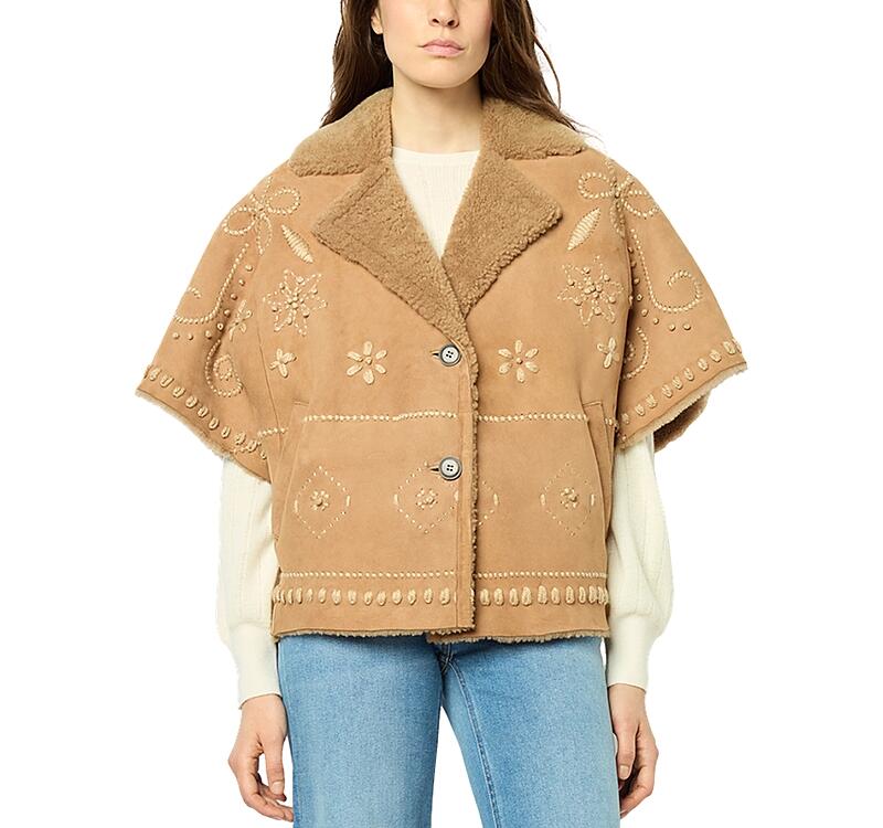 Gerard Darel Lysianna Embroidered Shearling Coat Cover