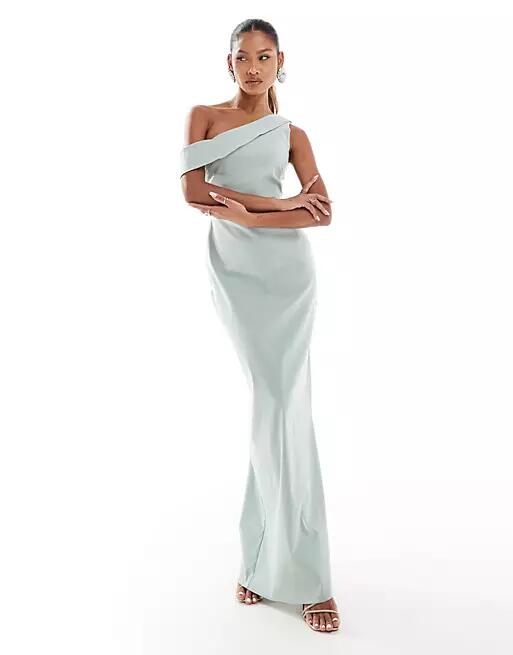 Vesper off shoulder drape detail maxi dress in sage green Cover