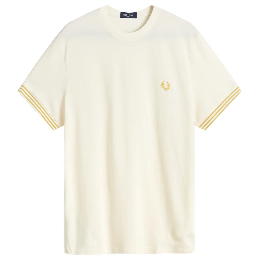 Fred Perry Men's Striped Cuff T-Shirt in Ecru/Honeycomb Cover