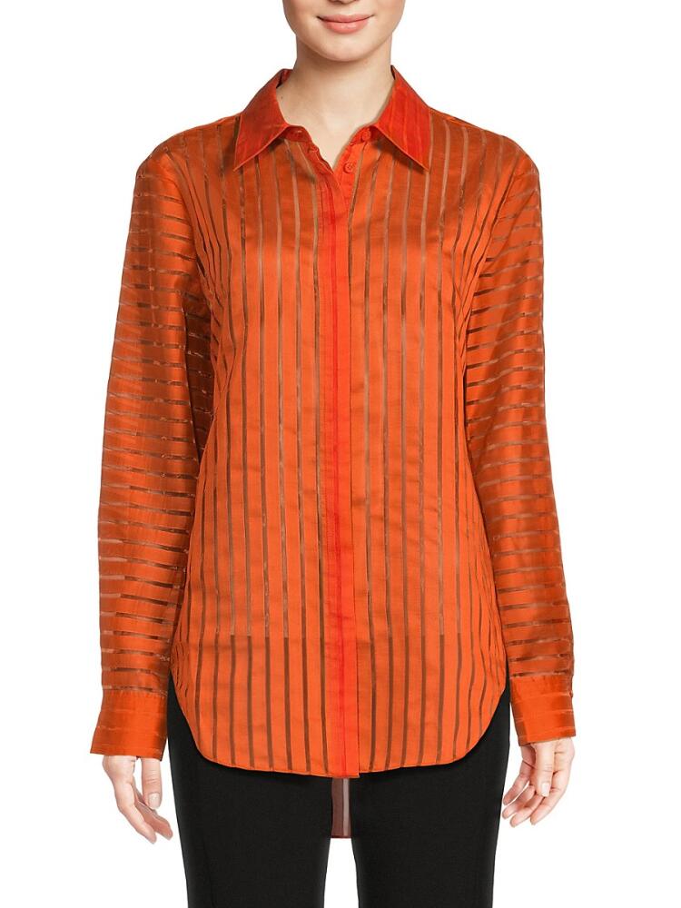 BCBGMAXAZRIA Women's Sheer Striped Shirt - Pumpkin Cover