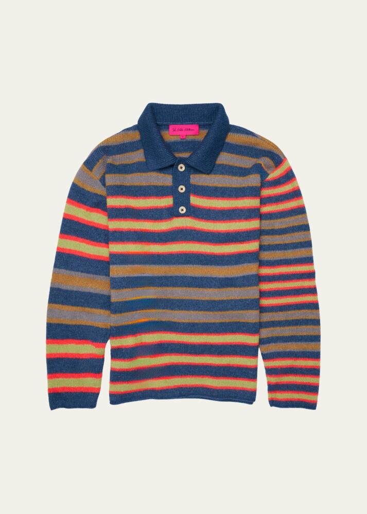 The Elder Statesman Men's Mix Stripe Cashmere-Blend Polo Sweater Cover