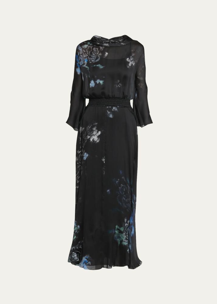 Giorgio Armani Floral Print Silk Gown with Smocked Waist Cover