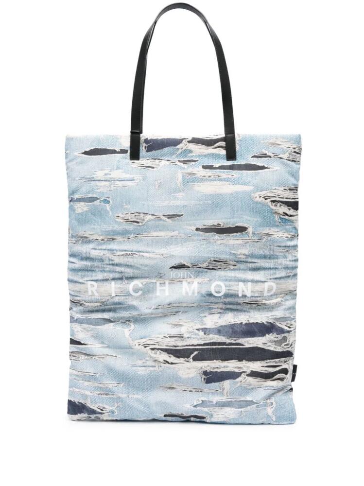 John Richmond logo-print ripped tote bag - Blue Cover