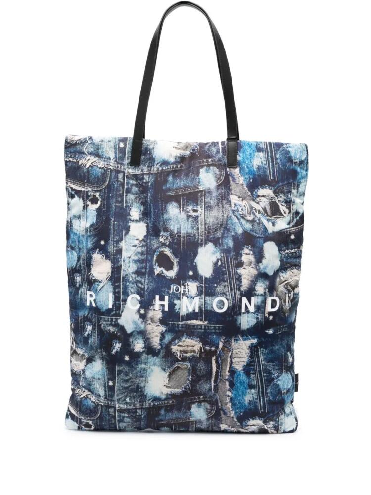 John Richmond ripped denim-print tote bag - Blue Cover