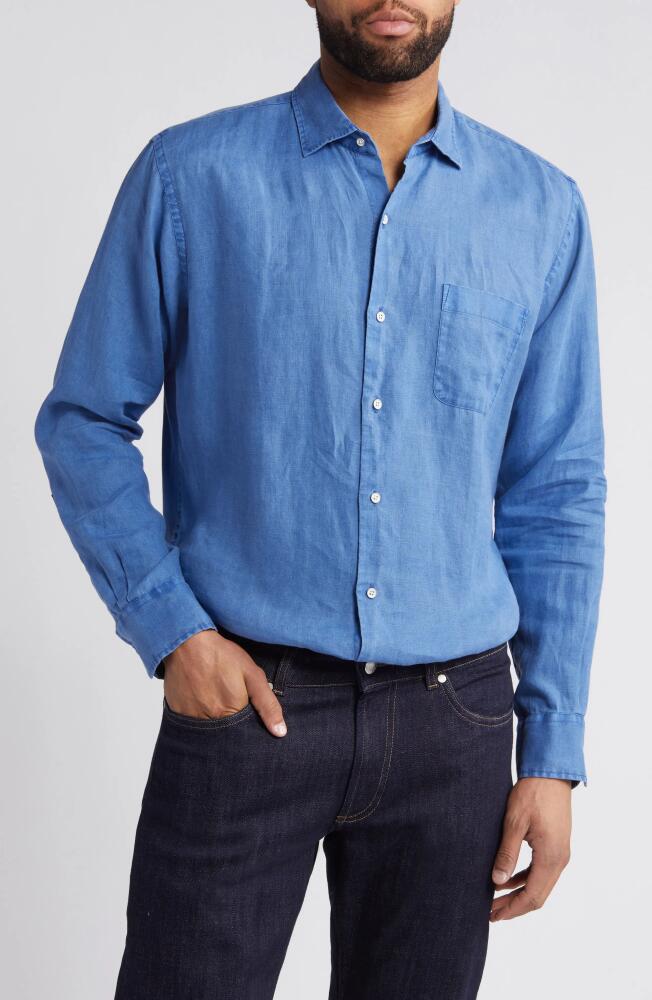 Peter Millar Coastal Garment Dyed Linen Button-Up Shirt in Moon Blue Cover