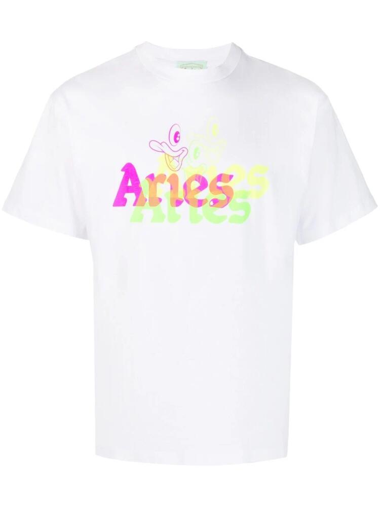 Aries logo-print detail T-shirt - White Cover