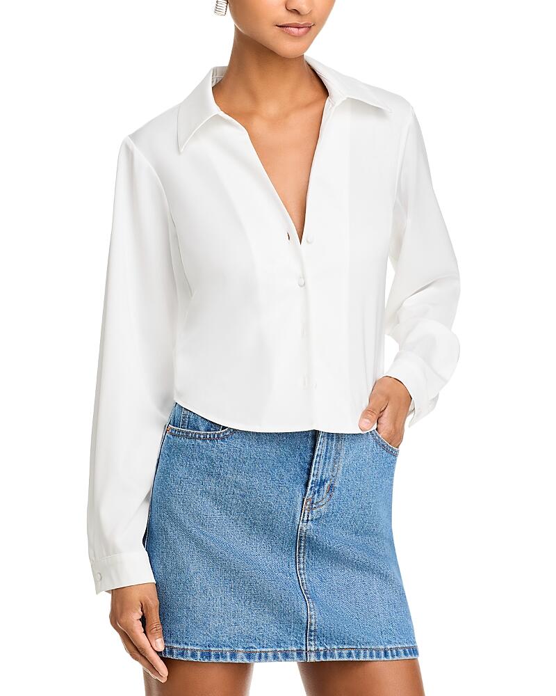 Aqua Crop Satin Button-Front Shirt - Exclusive Cover