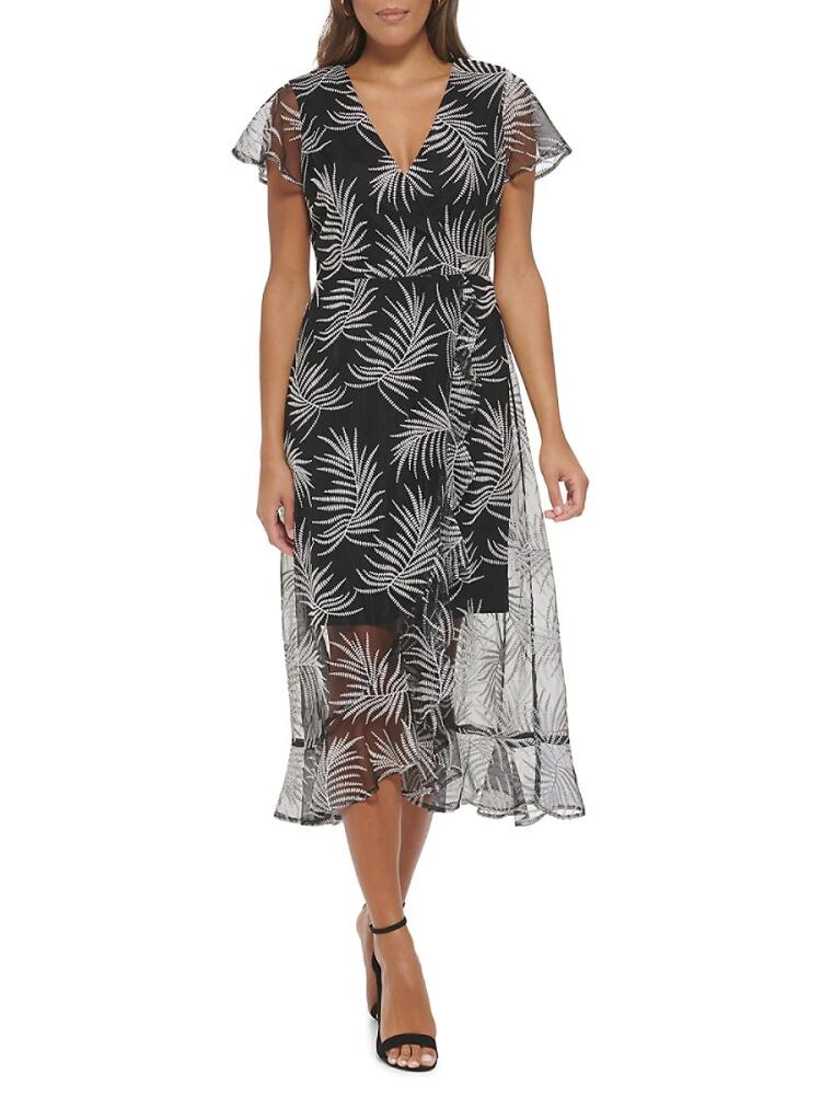 Kensie Women's Pattern Sheer Midi Dress - Black White Cover