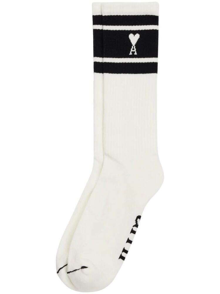 AMI Paris striped intarsia-knit logo socks - Black Cover