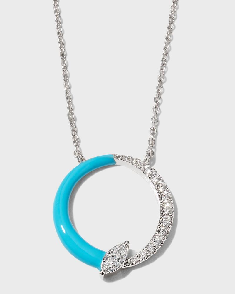 Frederic Sage White Gold Halo Bolt Marquis Half-Turquoise Half-Diamond Necklace Cover