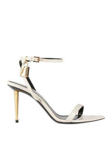 Tom Ford Woman Sandals White Sheepskin, Steel, Zamak Cover