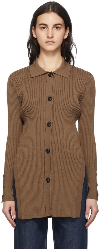 AMI Paris Brown Long Ribbed Cardigan Cover