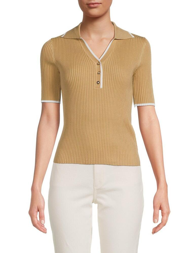 Saks Fifth Avenue Women's Contrast Trim Sweater - Tan White Cover