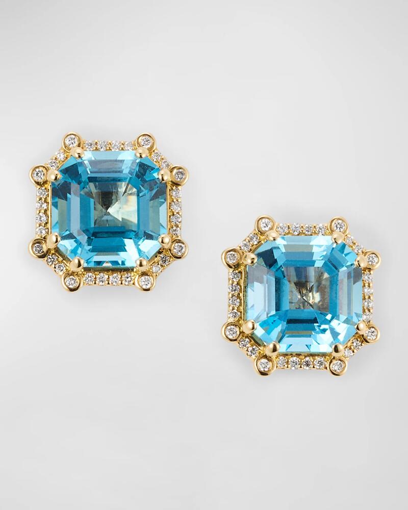 Goshwara Gossip 18K Yellow Gold Blue Topaz and Diamond Stud Earrings Cover