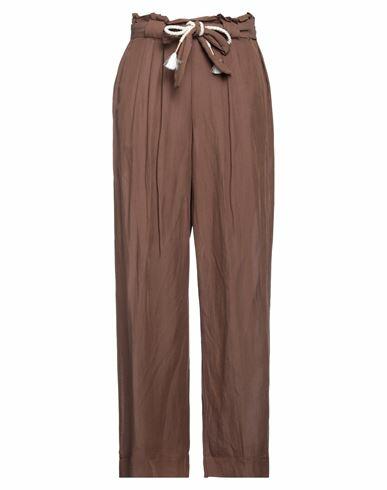 Mdm Mademoiselle Du Monde Woman Pants Brown Viscose, Linen Cover