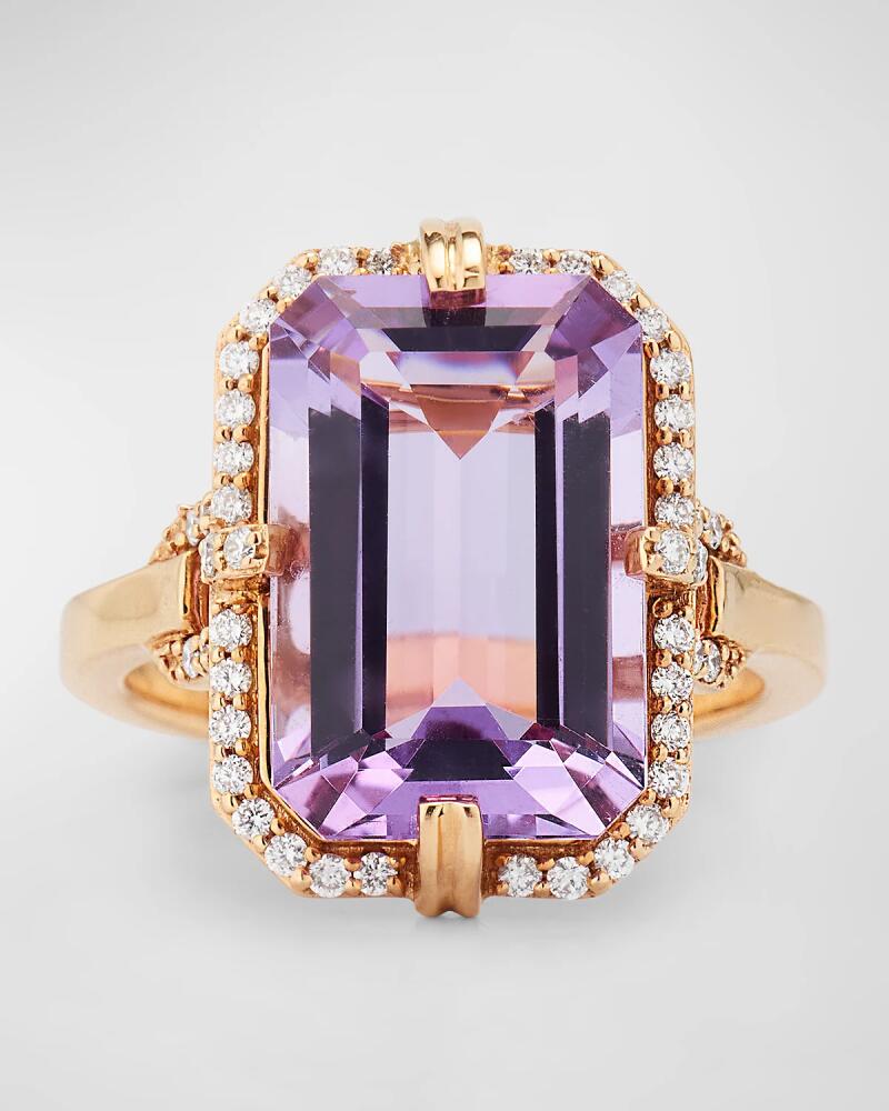 Goshwara Gossip 10x15mm Emerald Cut Lavender Amethyst Ring with Diamonds in 18K Pink Gold Cover