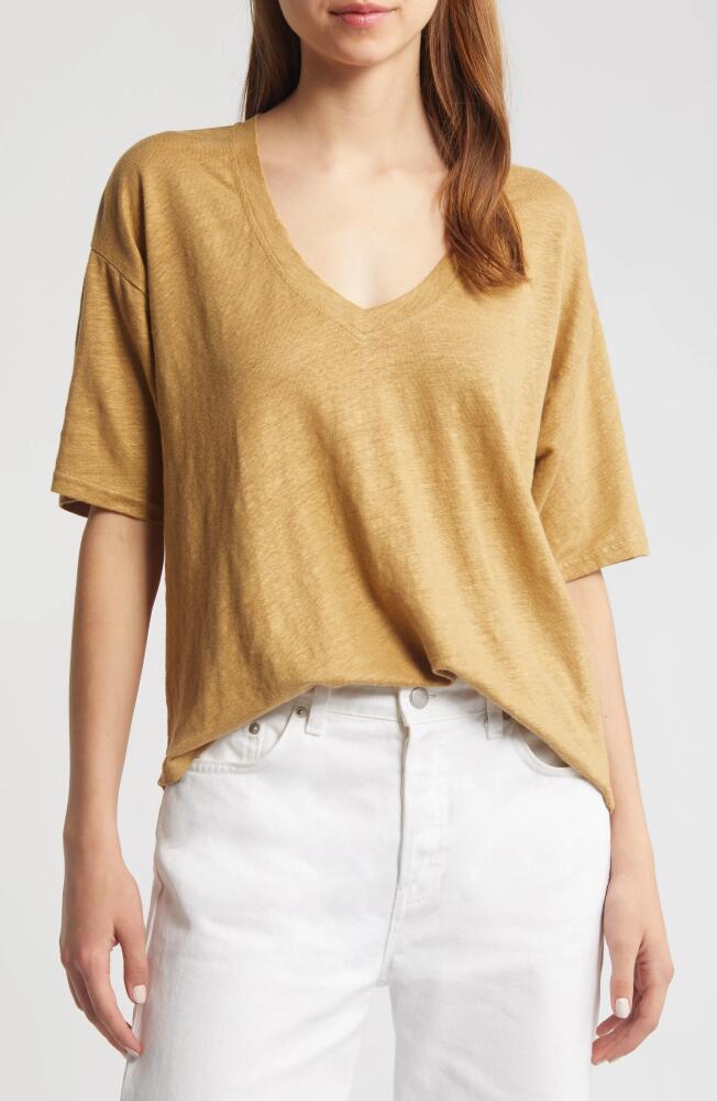 Faherty Linen V-Neck T-Shirt in Antique Bronze Cover