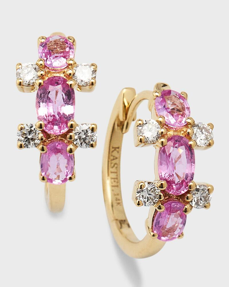 Kastel Jewelry Lela Pink Sapphire and Diamond 14K Gold Huggie Earrings Cover