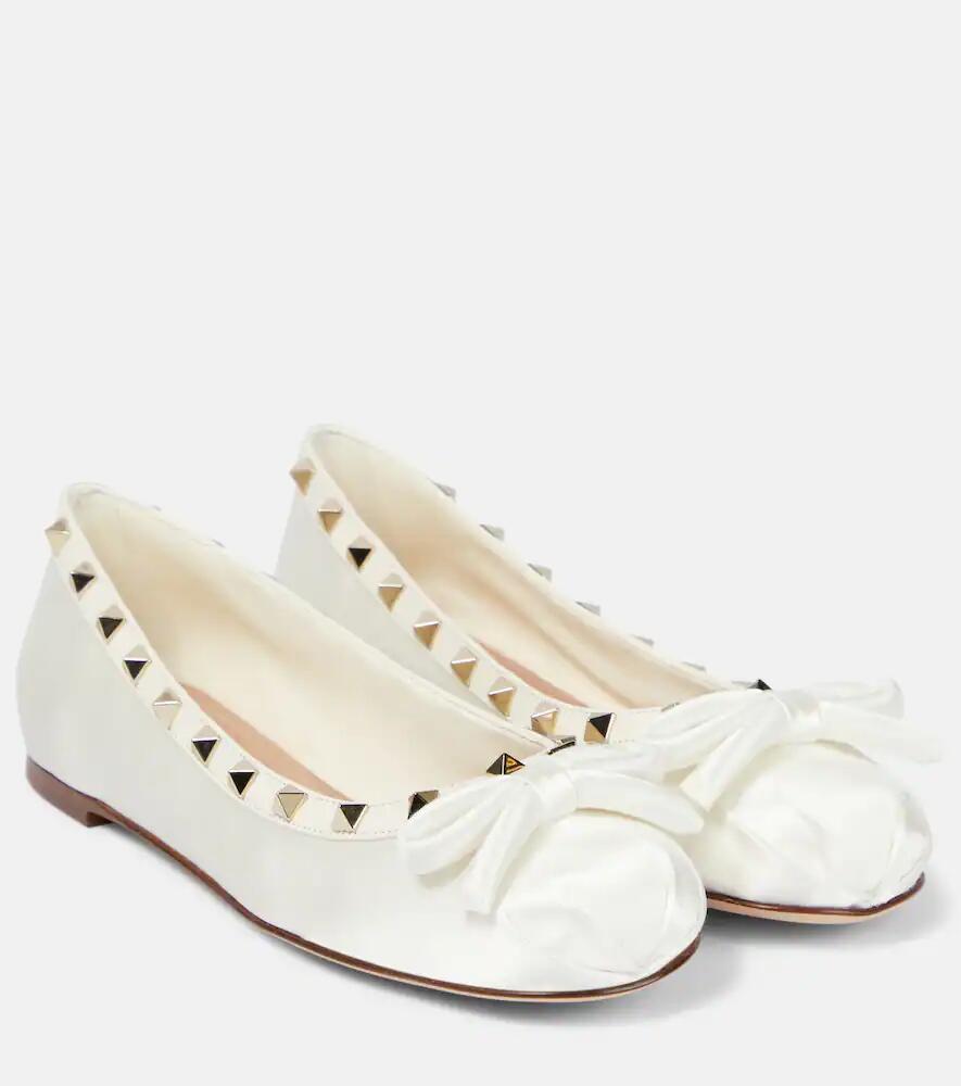 Valentino Garavani Rockstud satin and leather ballet flats Cover