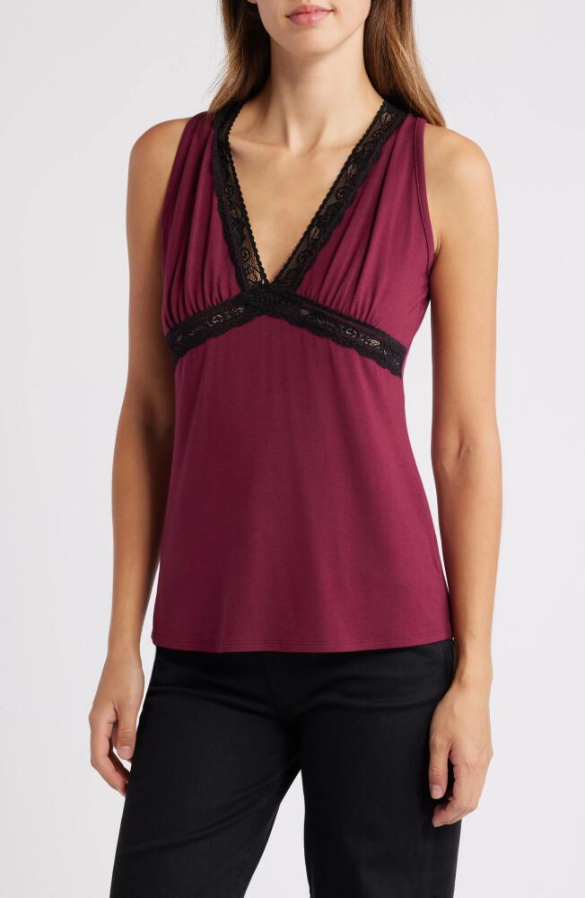 Loveappella Lace Inset Tank in Burgundy Cover