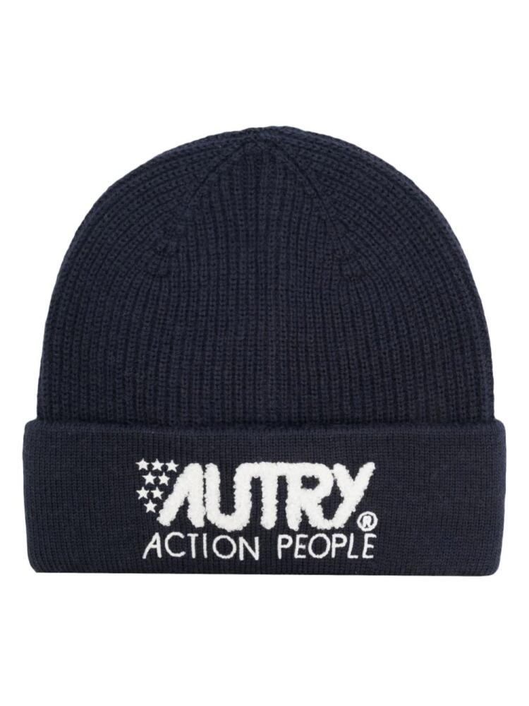 Autry embroidered-logo knitted beanie - Blue Cover